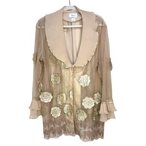 Sheer Embellished Floral Mesh Cardigan with Beading & Lace Hem | 3K Fashion
